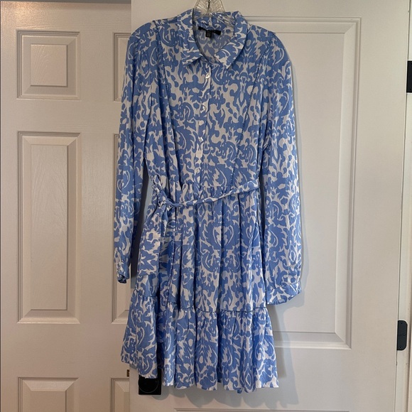 Ellen Tracy Blue and White Long Sleeve Dress - Picture 2 of 2